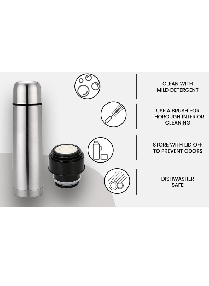 XiuWoo Stainless Steel Vacuum Bottle Sweat Free Leakproof Dishwasher Safe Water Bottle Silver 1Liters - Image 2