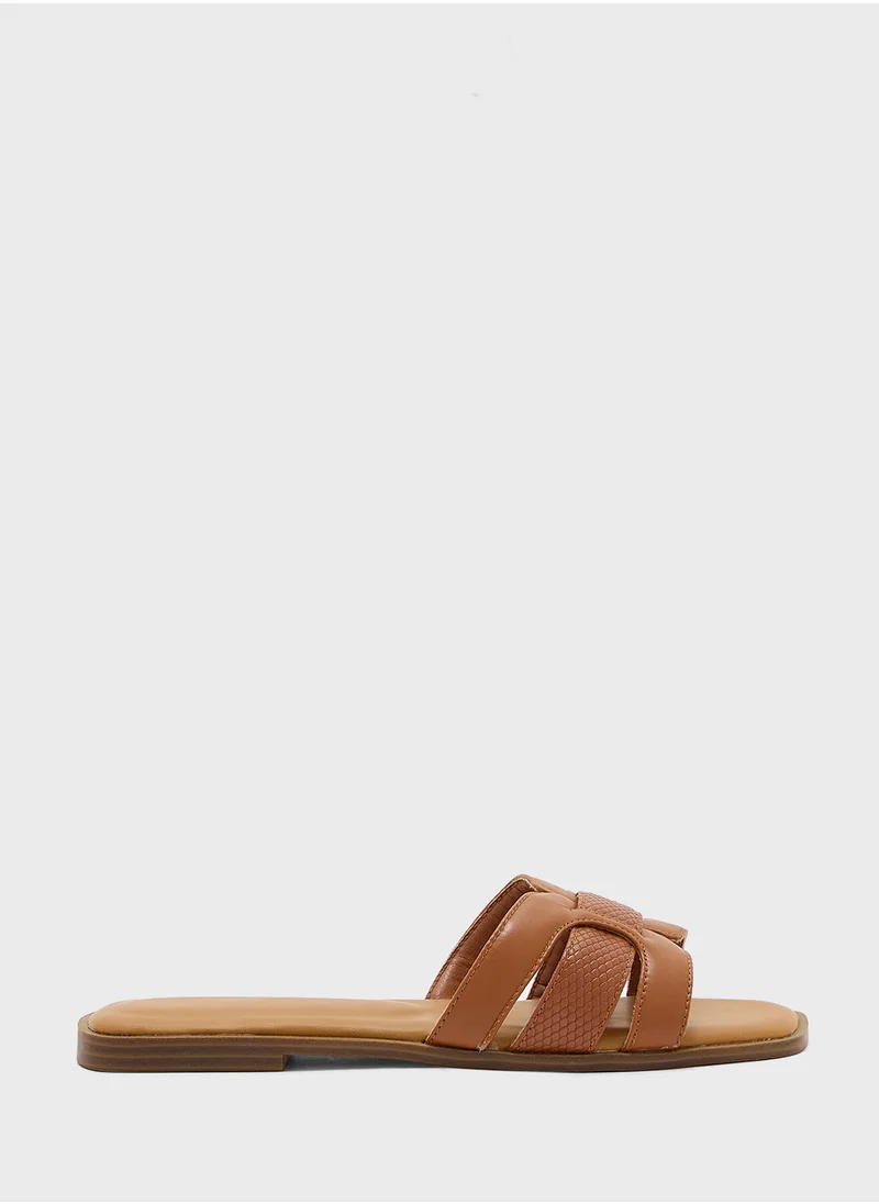 Truffle Snake Print Flat Sandal