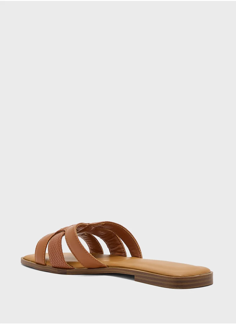 Truffle Snake Print Flat Sandal
