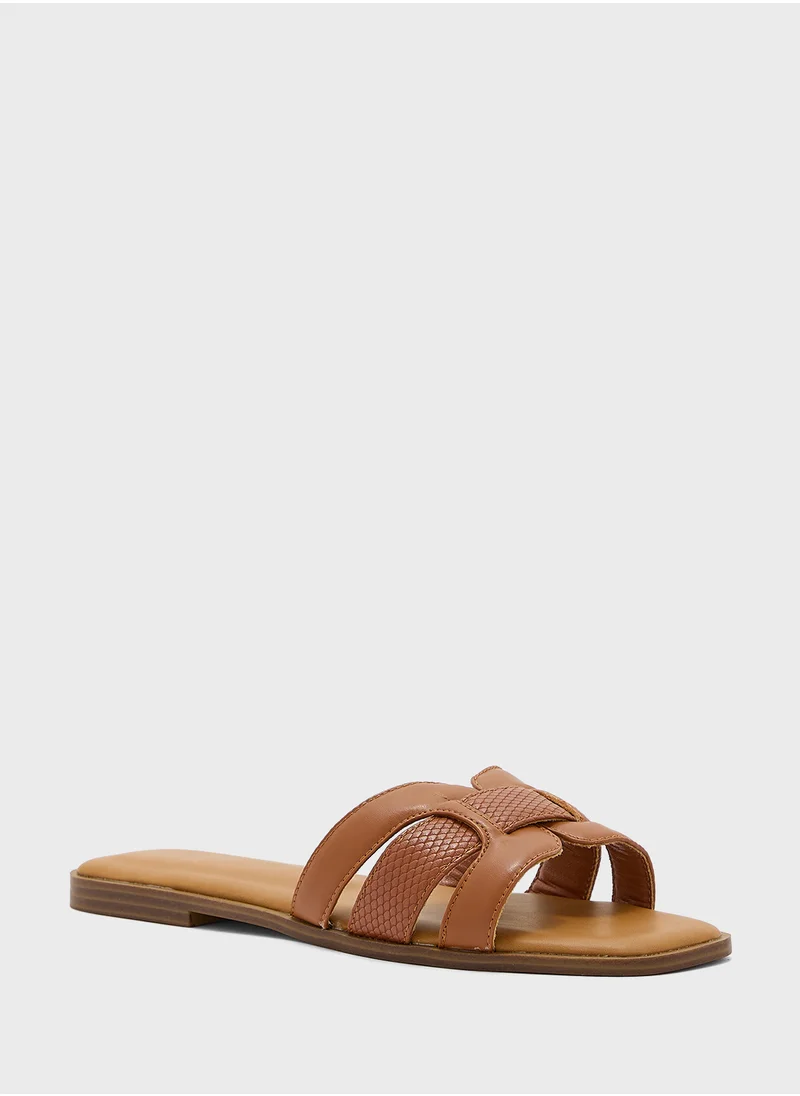 Truffle Snake Print Flat Sandal
