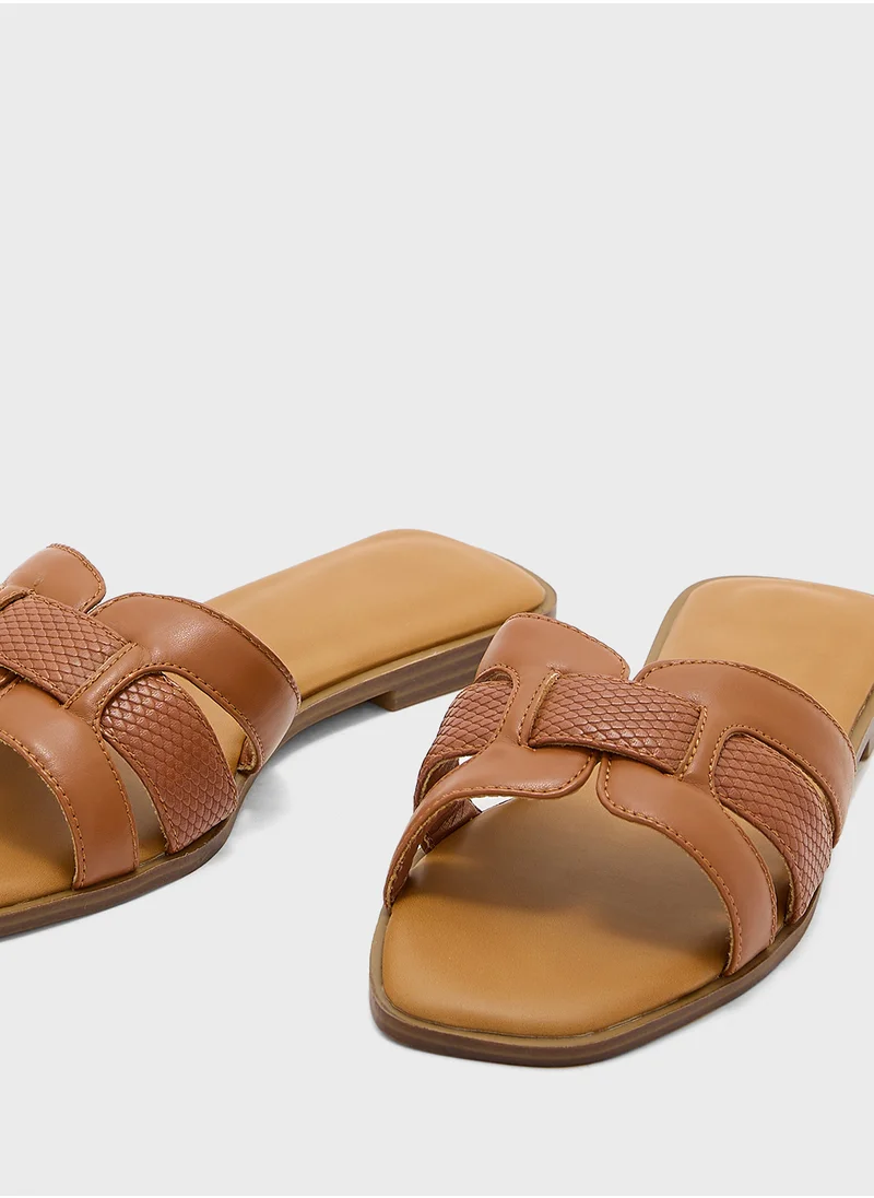Truffle Snake Print Flat Sandal