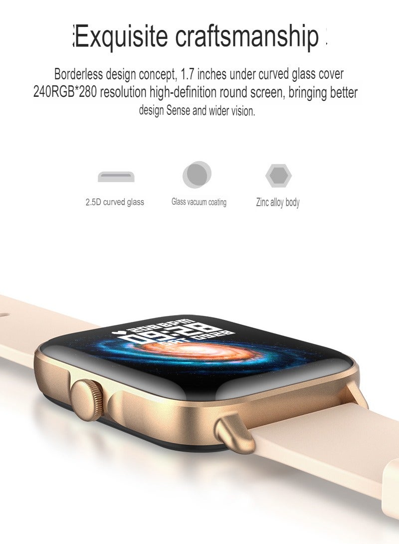 AROAQ Smart Watch, 1.7" Large HD Display Fitness Tracker Watch, Ip67 Waterproof Long Battery Life Smart Wrist Watch, Heart Rate Sleep Monitor Health Monitor Watch with 28 Sports Mode, (Gold) - Image 2