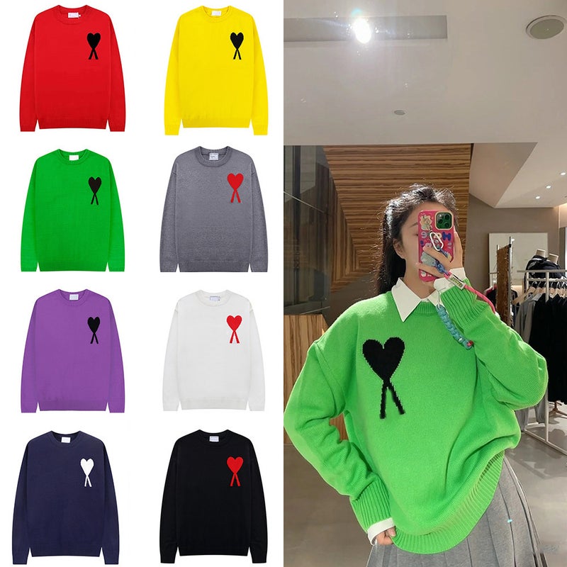 Round Neck Red Heart Knitwear For Men And Women, Jacquard Heart Aml Clams Casual Pullover Knitwear - Image 4