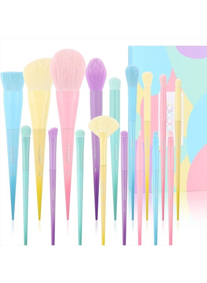 docolor Makeup Brushes 17 Pcs Colourful Makeup Brush Set Premium Gift Synthetic Kabuki Foundation Blending Face Powder Blush Concealers Eyeshadow Rainbow Make Up Brush Set - Dream of Color - Image 1