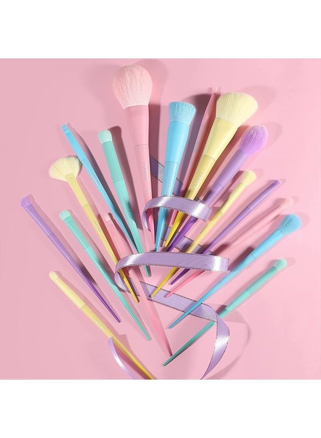docolor Makeup Brushes 17 Pcs Colourful Makeup Brush Set Premium Gift Synthetic Kabuki Foundation Blending Face Powder Blush Concealers Eyeshadow Rainbow Make Up Brush Set - Dream of Color - Image 2