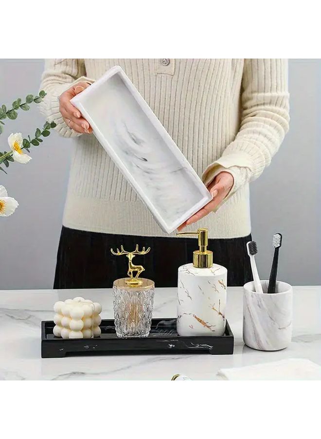 Grey Marble Silicone Cosmetic Tray Organizer With Multi Compartment Storage For Soap Shampoo Perfume Jewelry Durable Non Porous Vanity Tray Countertop Or Sink Decor Bathroom Organizer - Image 4