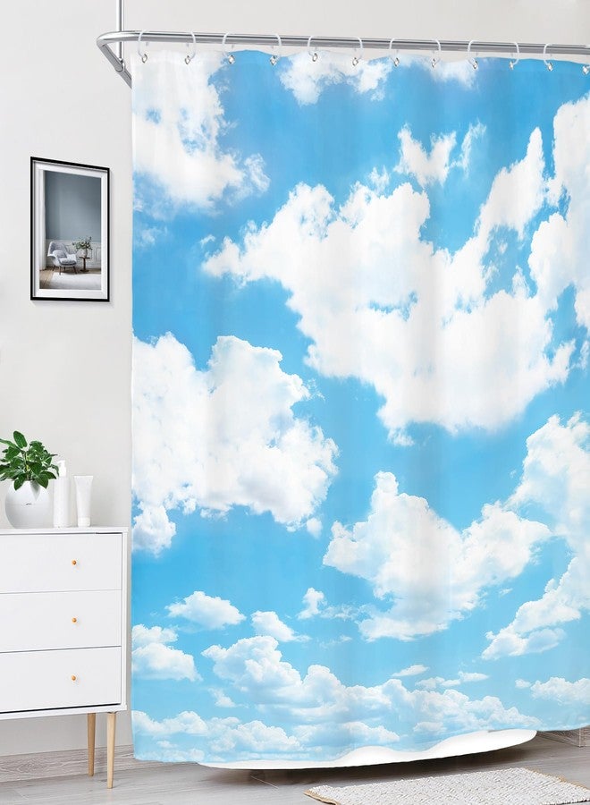 Riyidecor Blue Sky White Cloud Shower Curtain Natural Landscape Scenery Waterproof Fabric 72x72 Inch Polyester Bathroom Bathtub Decoration 12 Pack Plastic Hooks - Image 3