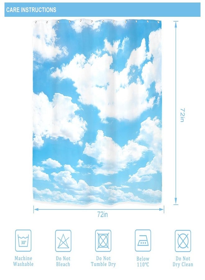 Riyidecor Blue Sky White Cloud Shower Curtain Natural Landscape Scenery Waterproof Fabric 72x72 Inch Polyester Bathroom Bathtub Decoration 12 Pack Plastic Hooks - Image 5