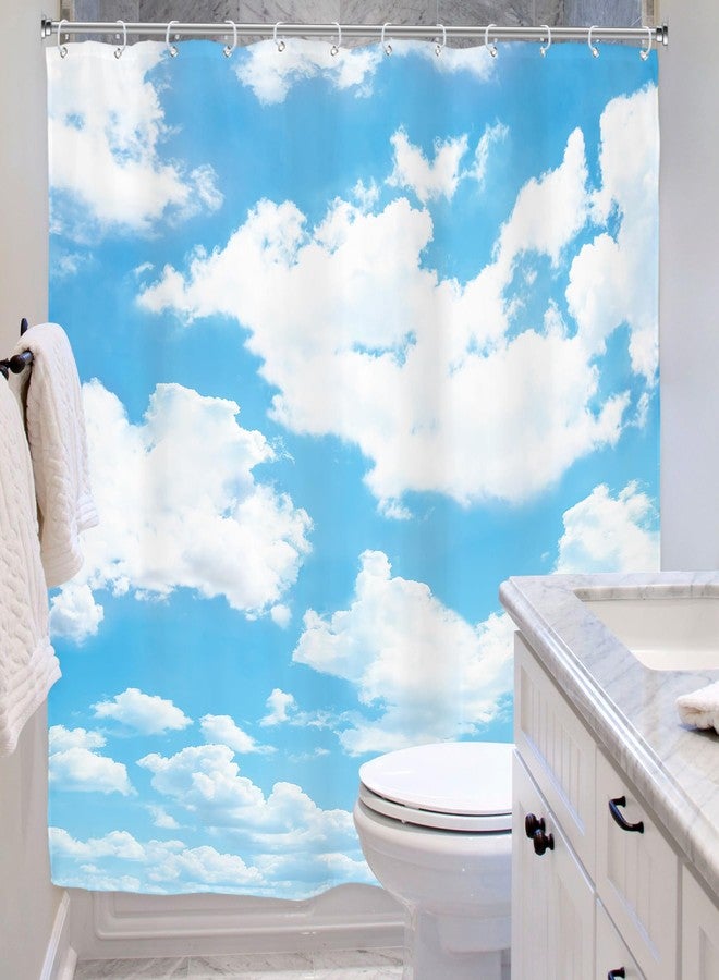 Riyidecor Blue Sky White Cloud Shower Curtain Natural Landscape Scenery Waterproof Fabric 72x72 Inch Polyester Bathroom Bathtub Decoration 12 Pack Plastic Hooks - Image 4