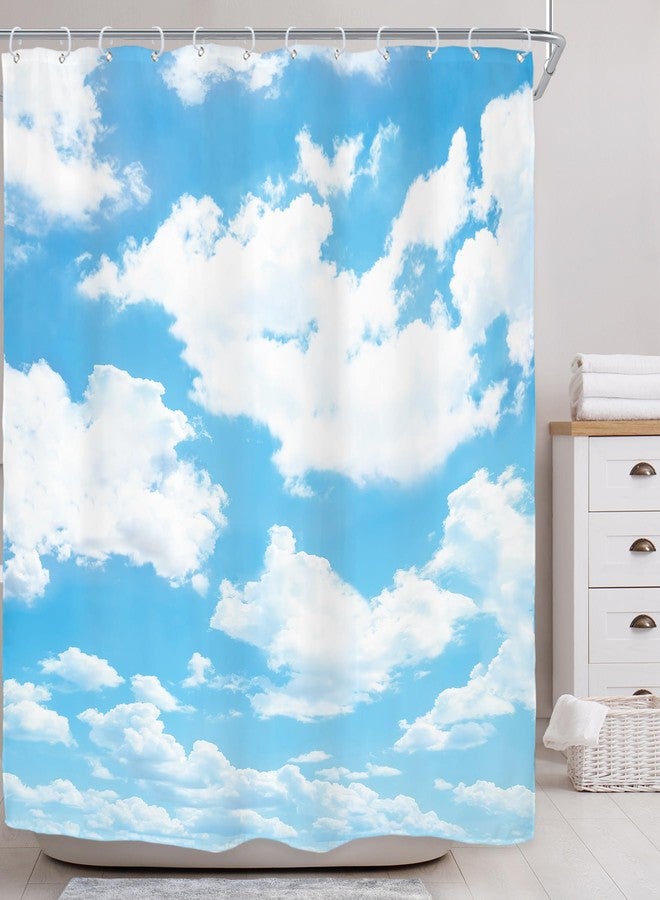 Riyidecor Blue Sky White Cloud Shower Curtain Natural Landscape Scenery Waterproof Fabric 72x72 Inch Polyester Bathroom Bathtub Decoration 12 Pack Plastic Hooks - Image 2