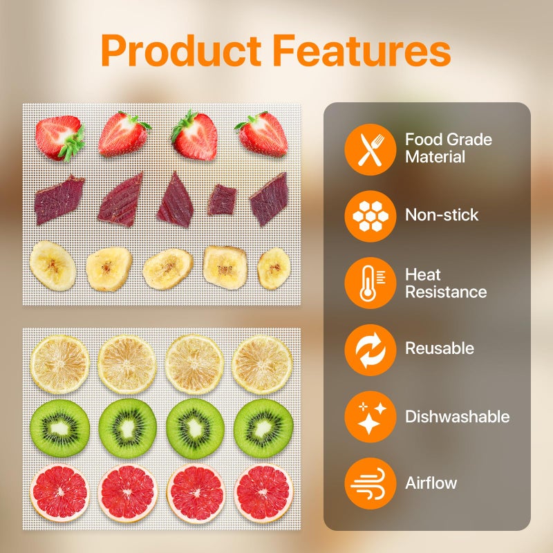 Ayovoch Silicone Dehydrator Sheets 6 Pcs, Resuable Non-stick Mat 11 x 8in for Food Dehydrator Freeze Dryer to Prevent Food Spills, Heat-Resistant Food-grade Dehydrator Trays, Dishwasher Safe - Image 2