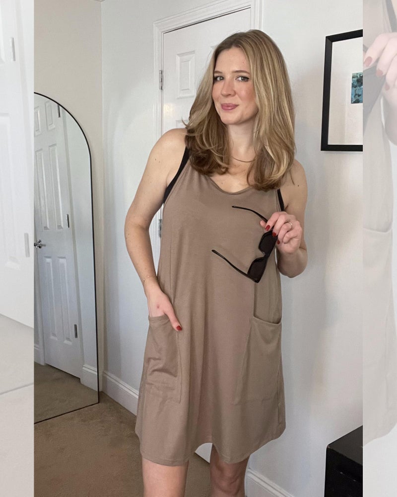 AUSELILY Womens Summer Dress 2026 Sleeveless Casual Mini Dress Spaghetti Strap Short Dresses with Pockets Coffee S - Image 5