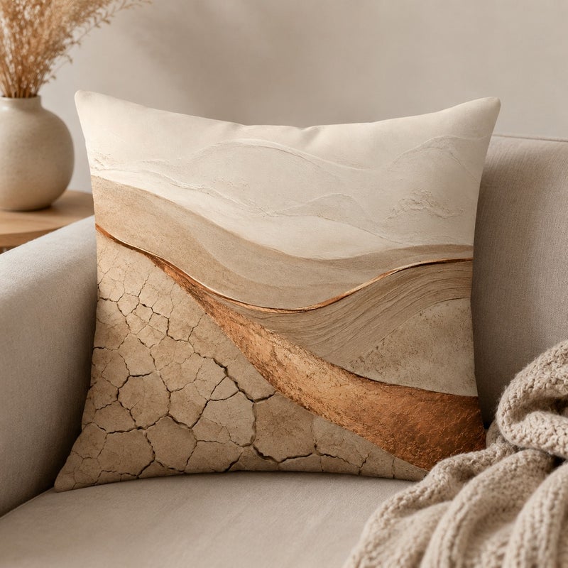 طقم من 4 أغطية وسائد ديكورية بتصميم رخامي تجريدي بألوان بيج وبني أنيقة، لمسة فاخرة للكنب وغرفة المعيشة والديكور العربي - Image 5