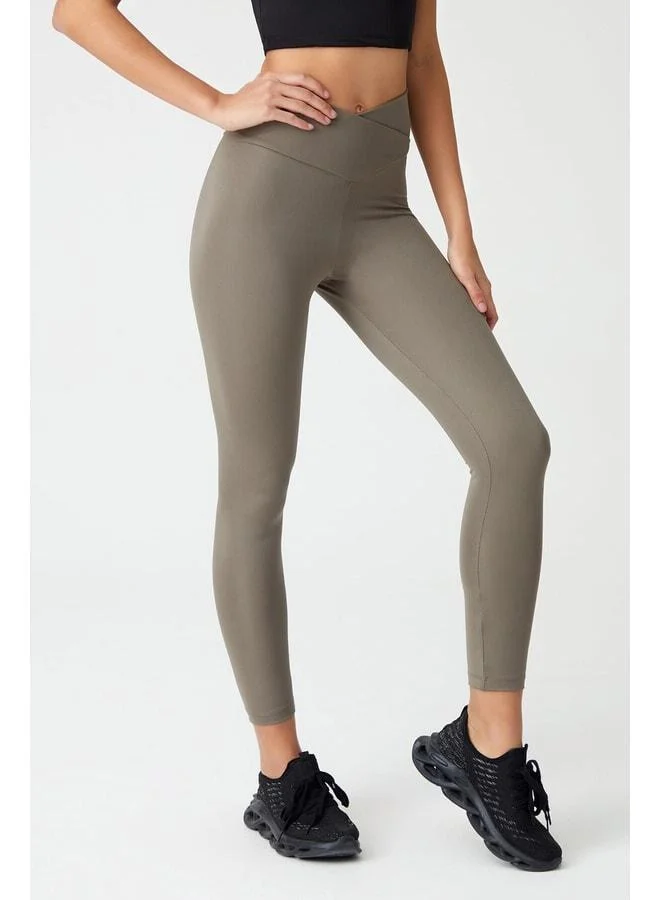 Los Ojos Khaki Cross-Waist Detail Envelope Tights