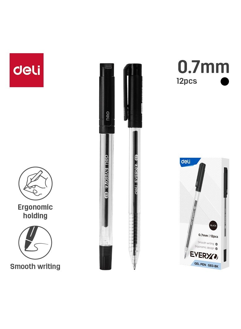 Deli EG83-BK 0.7mm Smooth Gel Pen Black 12pcs/box – ideal for daily writing needs - Image 1