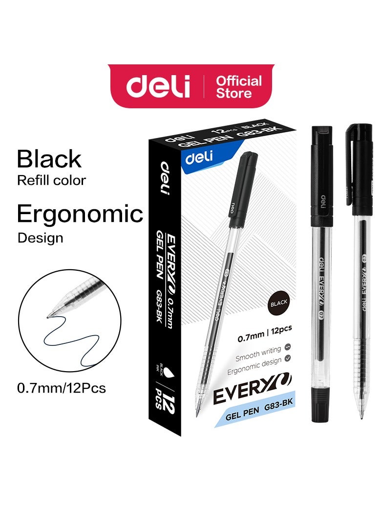 Deli EG83-BK 0.7mm Smooth Gel Pen Black 12pcs/box – ideal for daily writing needs - Image 2