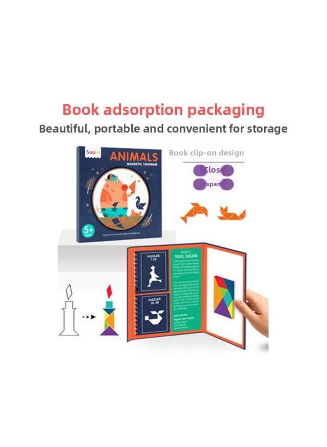 Saalin Shalin Magnetic Changeable Tangram Portable Toy Geometric Puzzle Teaching Aids For Primary School Students Magnetic Stickers-Color:T-shaped Mystery - Image 5
