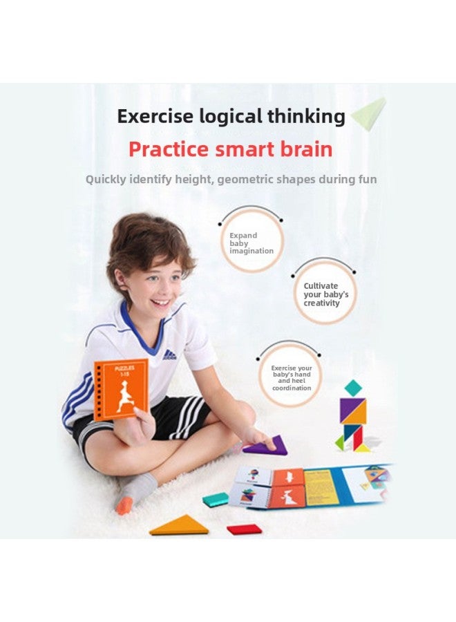 Saalin Shalin Magnetic Changeable Tangram Portable Toy Geometric Puzzle Teaching Aids For Primary School Students Magnetic Stickers-Color:T-shaped Mystery - Image 3