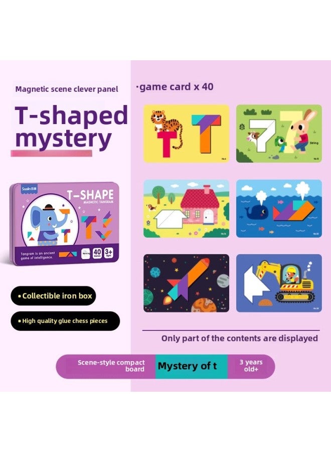 Saalin Shalin Magnetic Changeable Tangram Portable Toy Geometric Puzzle Teaching Aids For Primary School Students Magnetic Stickers-Color:T-shaped Mystery - Image 1