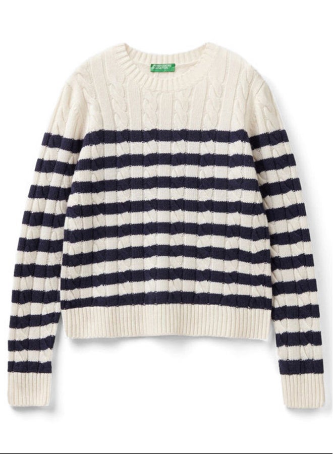 Benetton STRIPED SWEATER WITH CABLES  - Image 4