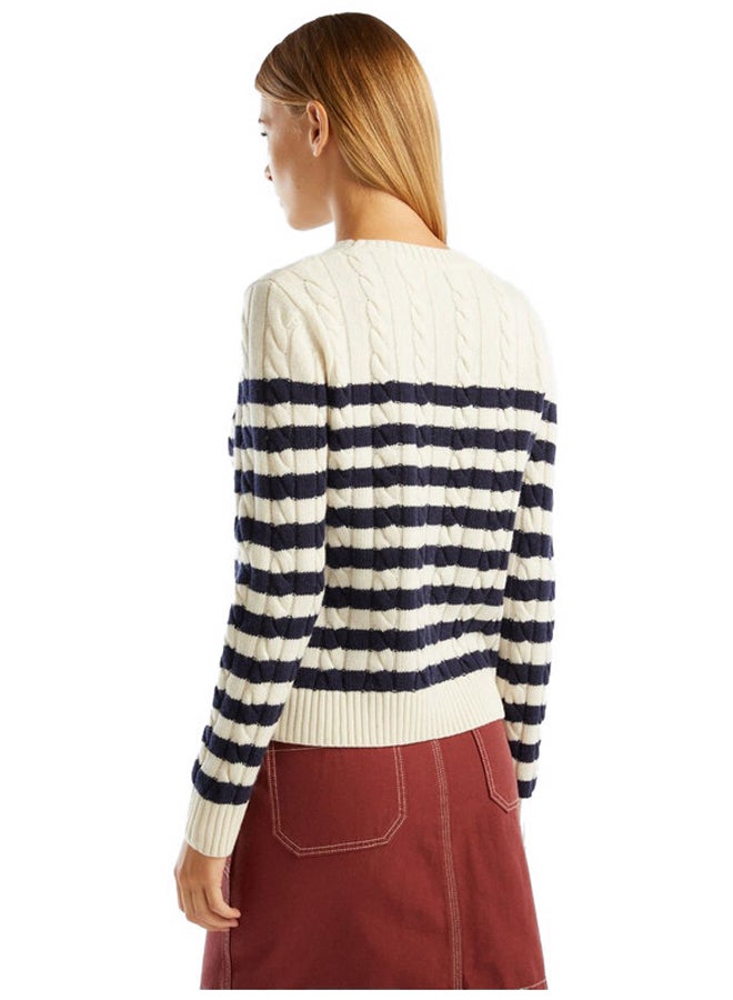 Benetton STRIPED SWEATER WITH CABLES  - Image 3
