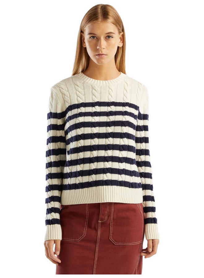 Benetton STRIPED SWEATER WITH CABLES  - Image 5