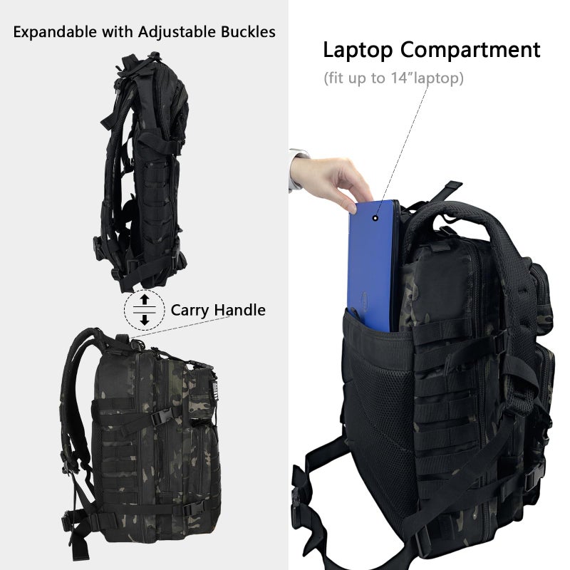 WOLT Military Tactical Backpack for Men 45L Molle Backpack 3 Day Assault Pack Bug Out Bag, Heavy Duty Rucksack for Hiking Gym, Camouflage Black - Image 5
