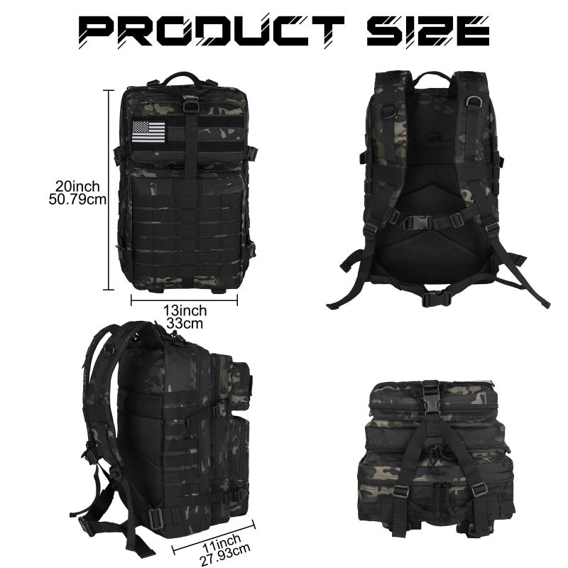 WOLT Military Tactical Backpack for Men 45L Molle Backpack 3 Day Assault Pack Bug Out Bag, Heavy Duty Rucksack for Hiking Gym, Camouflage Black - Image 2