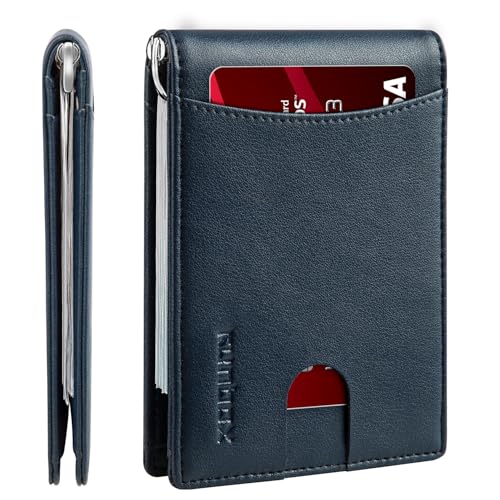 RUNBOX Slim Wallet for Men Genuine Leather RFID Blocking Bifold Minimalist Front Pocket Mens Wallet with Money Clip Thin Gift Box - Image 1