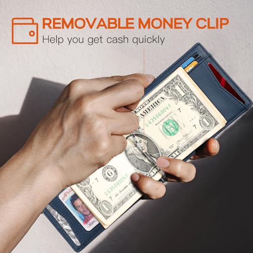 RUNBOX Slim Wallet for Men Genuine Leather RFID Blocking Bifold Minimalist Front Pocket Mens Wallet with Money Clip Thin Gift Box - Image 5