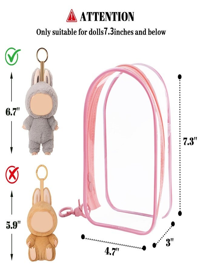 NZNDB Large Clear Figure Display Bag with Keychain Case Blind Box Keychain Carrying Case, Portable Small Doll Storage Pouches PVC Bag (Pink Standing) - Image 3