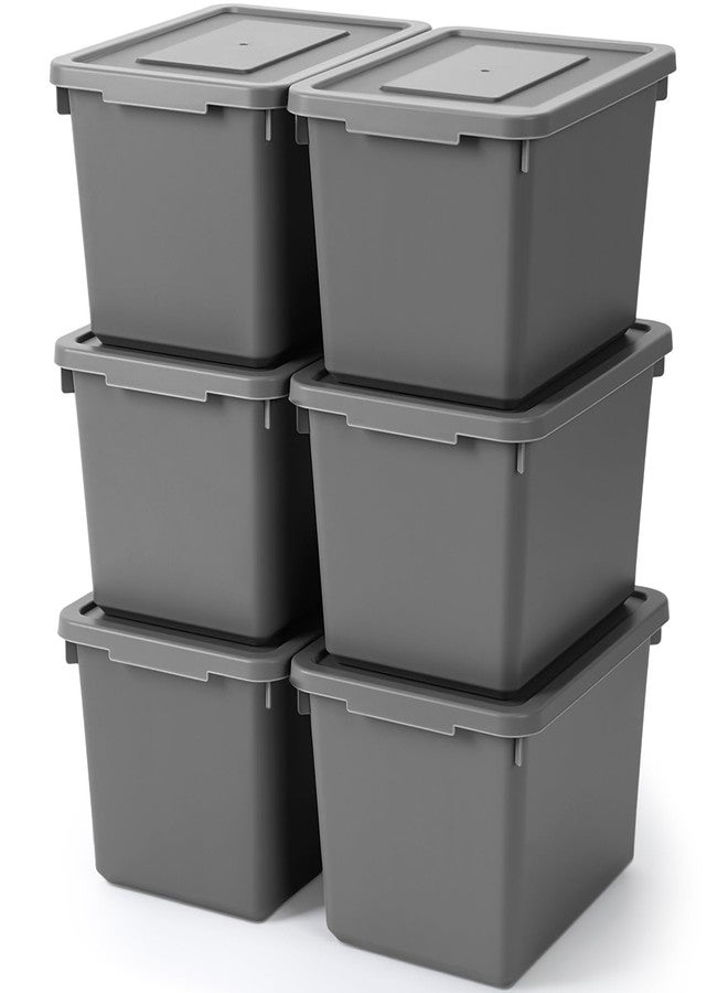 بوتشن مجموعة بوتشن من 6 صناديق تخزين بلاستيكية بغطاء وقفل، متوسطة الحجم، قابلة للتكديس والقفل، مقاس 9.8 × 7.3 × 5.7 بوصة، حاويات تخزين لتنظيم سلال التخزين على أرفف المكتب (رمادي) - Image 1