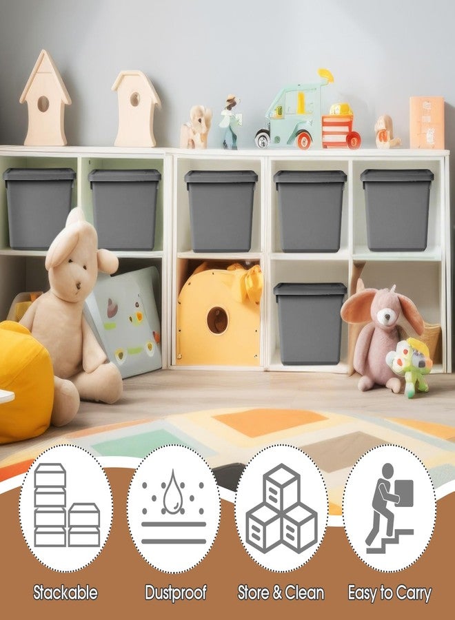 بوتشن مجموعة بوتشن من 6 صناديق تخزين بلاستيكية بغطاء وقفل، متوسطة الحجم، قابلة للتكديس والقفل، مقاس 9.8 × 7.3 × 5.7 بوصة، حاويات تخزين لتنظيم سلال التخزين على أرفف المكتب (رمادي) - Image 3