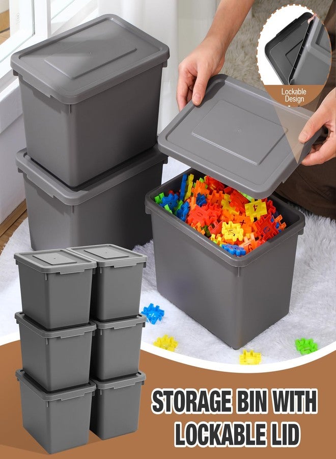 بوتشن مجموعة بوتشن من 6 صناديق تخزين بلاستيكية بغطاء وقفل، متوسطة الحجم، قابلة للتكديس والقفل، مقاس 9.8 × 7.3 × 5.7 بوصة، حاويات تخزين لتنظيم سلال التخزين على أرفف المكتب (رمادي) - Image 5