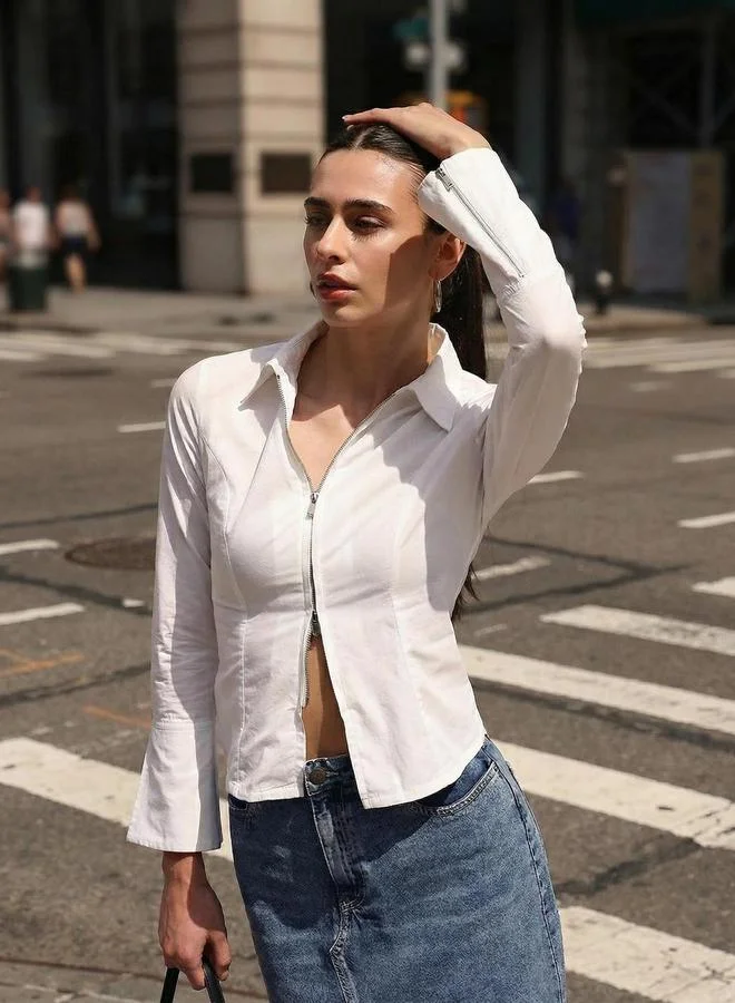 دينيس لينغو Off White 100% Cotton Solid Slim Fit Shirt