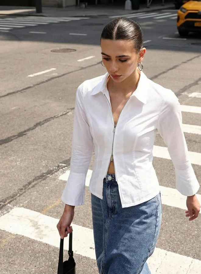 دينيس لينغو Off White 100% Cotton Solid Slim Fit Shirt