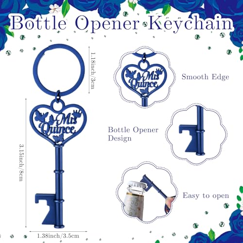 Aurelema 50 Sets Quinceanera Party Favors for Guests Butterfly Bottle Opener Keychain Thank You Tag Organza Bag Sweet 15 Years Quinceanera Gifts for Birthday Party Supplies (Blue) - Image 2