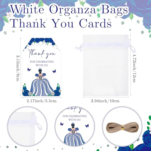 Aurelema 50 Sets Quinceanera Party Favors for Guests Butterfly Bottle Opener Keychain Thank You Tag Organza Bag Sweet 15 Years Quinceanera Gifts for Birthday Party Supplies (Blue) - Image 3