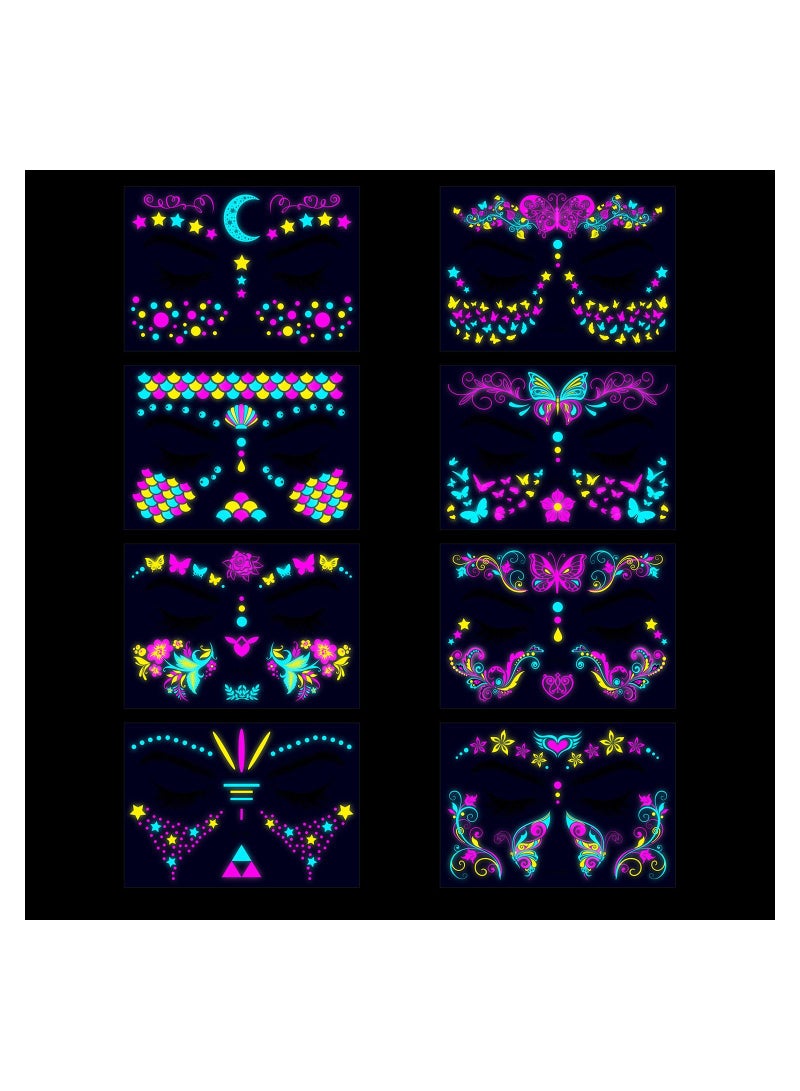 SYOSI Glow In The Dark Tattoos for Adults, 8 Sheets Blacklight UV Neon Glow Temporary Tattoos Makeup Butterfly Tattoos Stickers for Glow In The Dark Party Supplies - Image 4