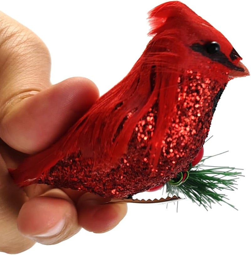 NSBELL 10PCS Artificial Red Cardinal Birds Clip on Pine Branches -Christmas Realistic Feathered Birds with Clip for Christmas Tree Ornament Decorations, Arts and Crafts - Image 4