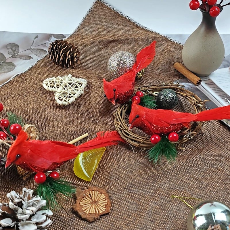 NSBELL 10PCS Artificial Red Cardinal Birds Clip on Pine Branches -Christmas Realistic Feathered Birds with Clip for Christmas Tree Ornament Decorations, Arts and Crafts - Image 5