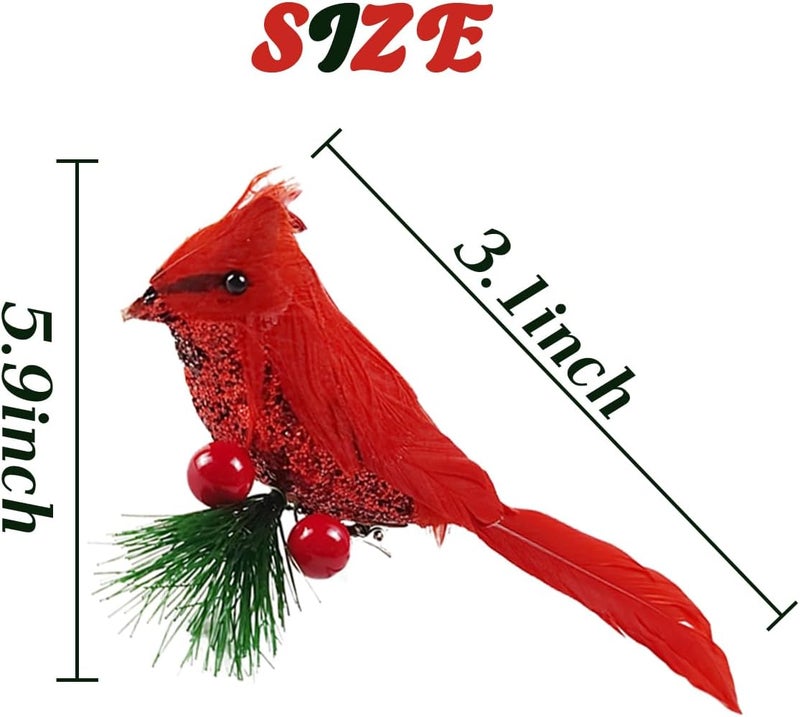 NSBELL 10PCS Artificial Red Cardinal Birds Clip on Pine Branches -Christmas Realistic Feathered Birds with Clip for Christmas Tree Ornament Decorations, Arts and Crafts - Image 2