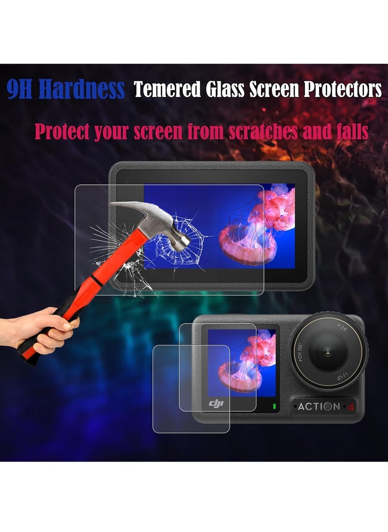 KASTWAVE - Screen Protector for DJI OSMO Action 4 Camera - Includes Tempered Glass LCD Display Film, Lens Protector, and Silicone Lens Cap Cover, 0.3mm 9H Hardness Anti-Scratch Anti-Bubble (6+2 Pack) - Image 1