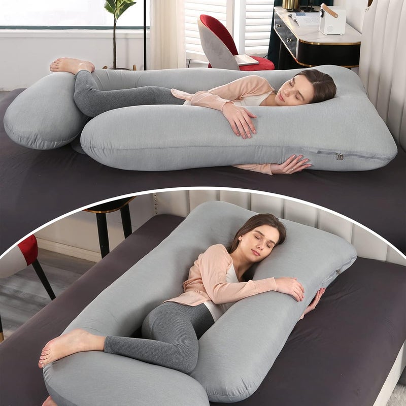 Elover Pregnancy Pillows,U-Shape Full Body Pillow Cooling Cover Dark Grey Pregnancy Pillows for Sleeping Body for Adults,Maternity Pillow (Cooling Material,Haze Grey) - Image 2