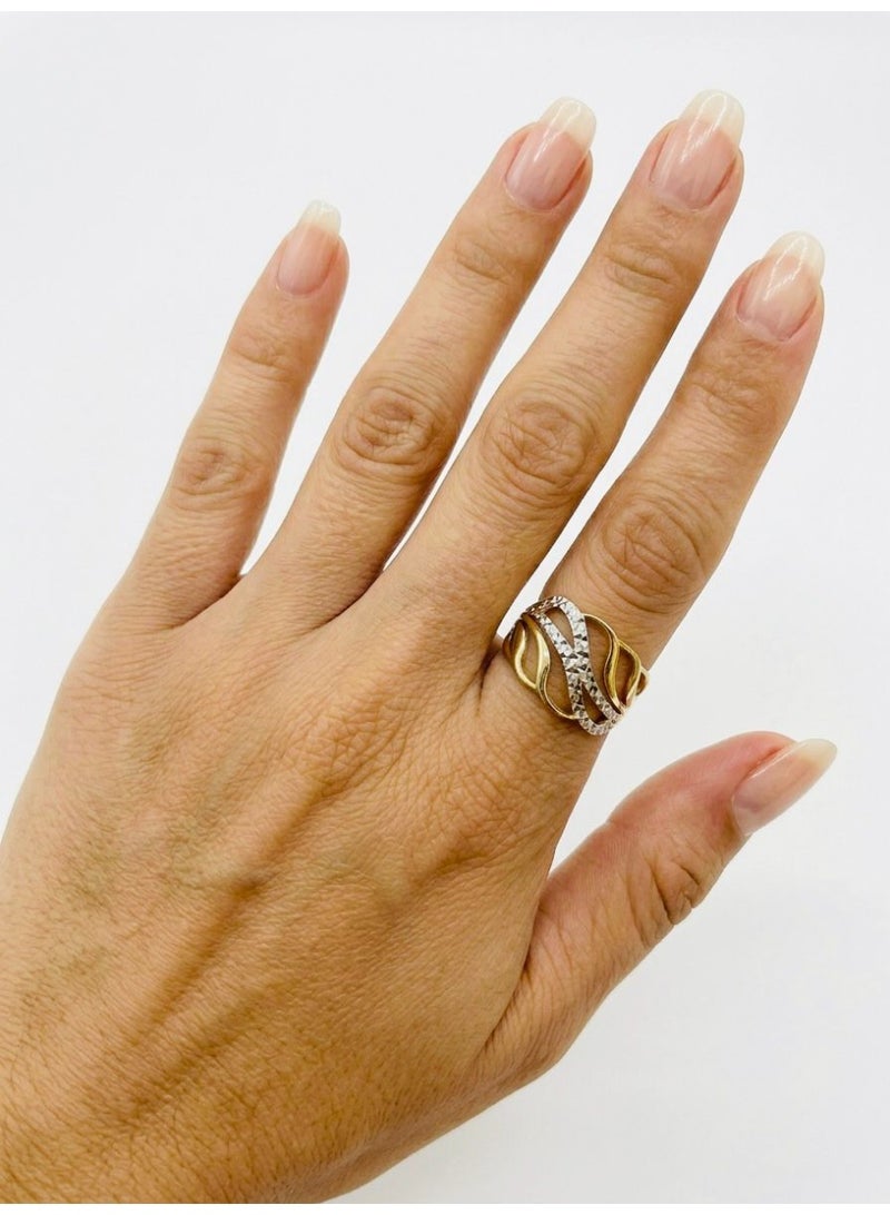 The Intermix Gems Two-Tone Gold Wave Motif Statement Ring 18K - Image 3