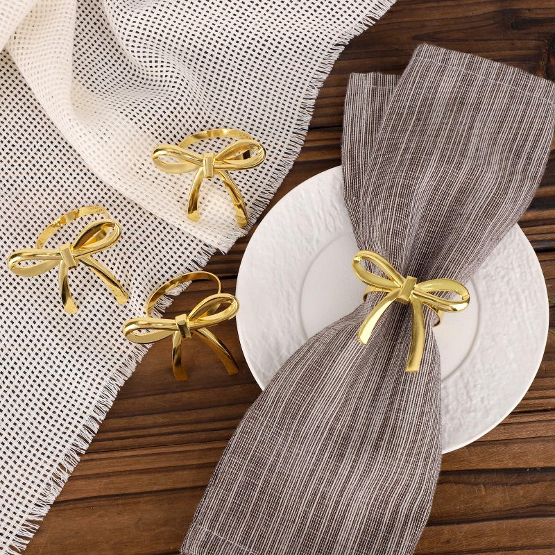 Penitue 12pcs Gold Bow Napkin Rings, Zinc Alloy Bow Butterfly Napkin Holder Buckles for Wedding Banquet Candlelight Dinner Party Anniversary Birthday Gatherings Table Decoration - Image 3