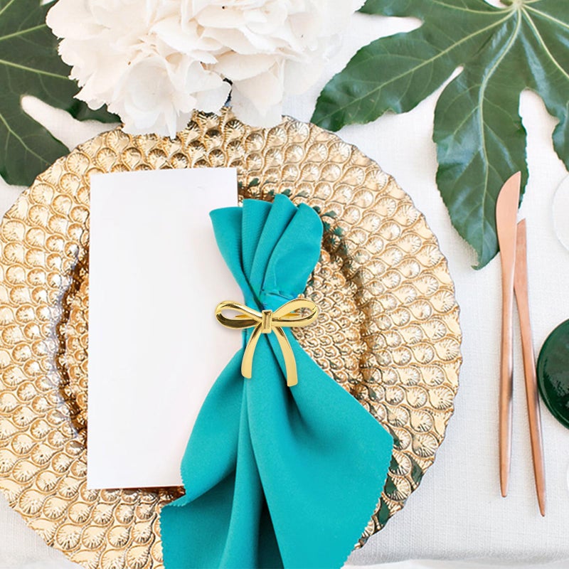 Penitue 12pcs Gold Bow Napkin Rings, Zinc Alloy Bow Butterfly Napkin Holder Buckles for Wedding Banquet Candlelight Dinner Party Anniversary Birthday Gatherings Table Decoration - Image 5