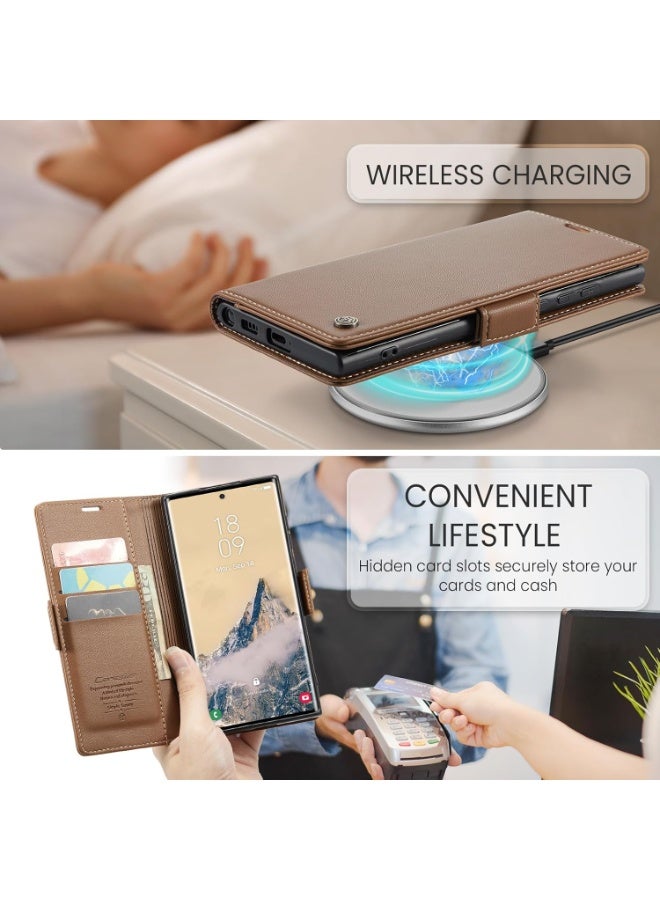 Adando Case for Samsung Galaxy S26 Ultra, Premium PU Leather Wallet, Kickstand Magnetic Case Flip Cover with Card Holder, Shockproof Protective for Samsung Galaxy S26 Ultra (Brown) - Image 4