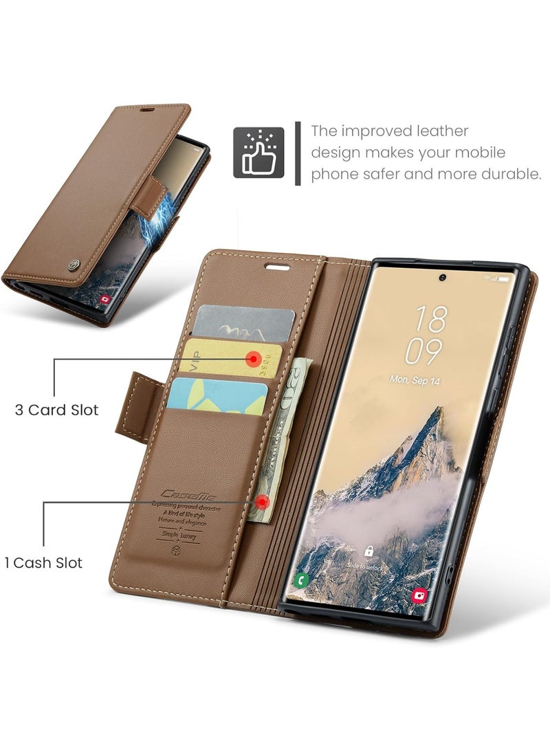 Adando Case for Samsung Galaxy S26 Ultra, Premium PU Leather Wallet, Kickstand Magnetic Case Flip Cover with Card Holder, Shockproof Protective for Samsung Galaxy S26 Ultra (Brown) - Image 3