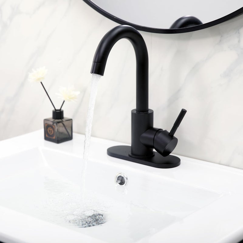 Comllen Matte Black Bar Faucets, Black Bathroom Faucet 1 Hole, 360° Swivel, Small Single Handle Bar Sink Faucet with Deck Plate for Bathroom Bar Kitchen RV Camper Outdoor Laundry Vanity Lavatory - Image 3